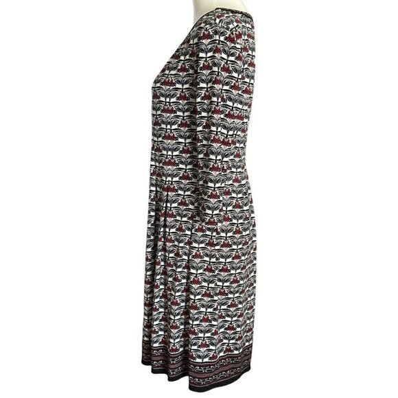 Max Studio Black Red White Floral Round Neck 3/4Sleeve Pleated Pullover Dress XS - Picture 2 of 10